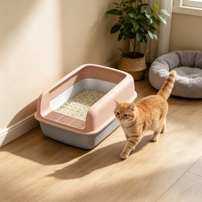 Bac à litière semi-fermé pour entrée de chat, 15,75 x 12,2 x 6,69 pouces, rose, Rose