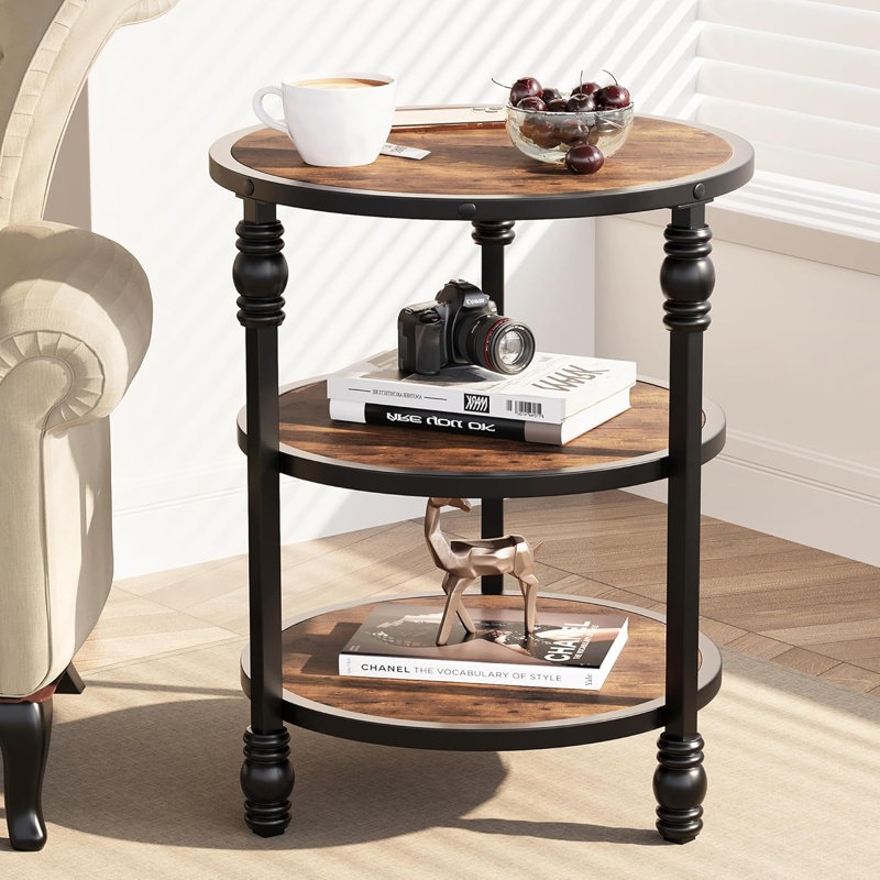 End Table Side Table with Charging Station and 2 Drawers