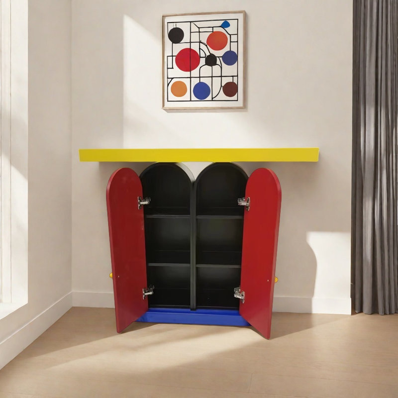 Multi Functional Art Console Table, Blue/Red/Black, Yellow