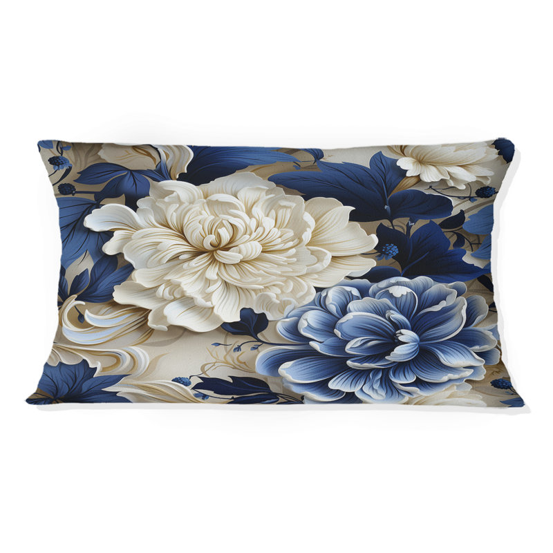 Coussin bleu cobalt à motif victorien III - coussin à imprimé floral
