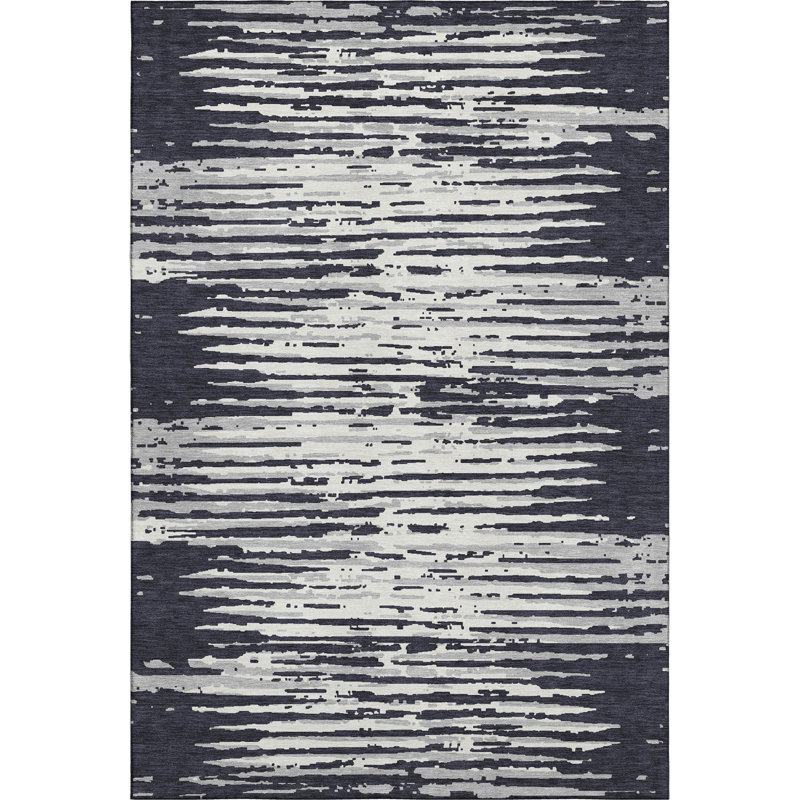 Premium Machine Washable Prisco Black Rug, Rectangle 8' x 10'