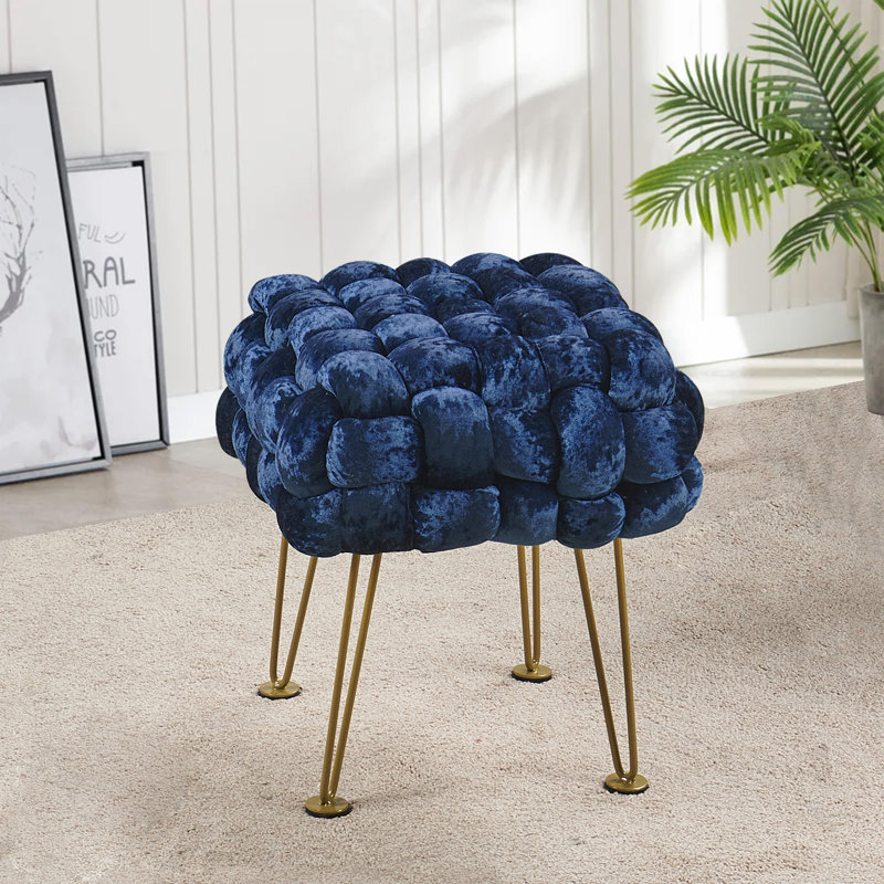 16" Wide Velvet Square Ottoman, Midnight Blue Velvet