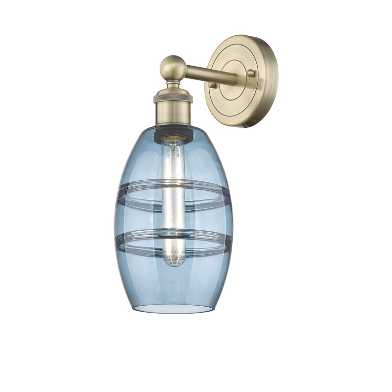 Applique murale en acier Bettylou, H 10,38 po x l 5,88 po x P 7,44 po, Laiton antique, Bleu princesse