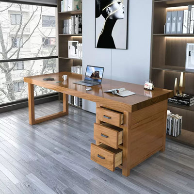 Bureau de direction rectangulaire en bois massif avec tiroirs Burlywood