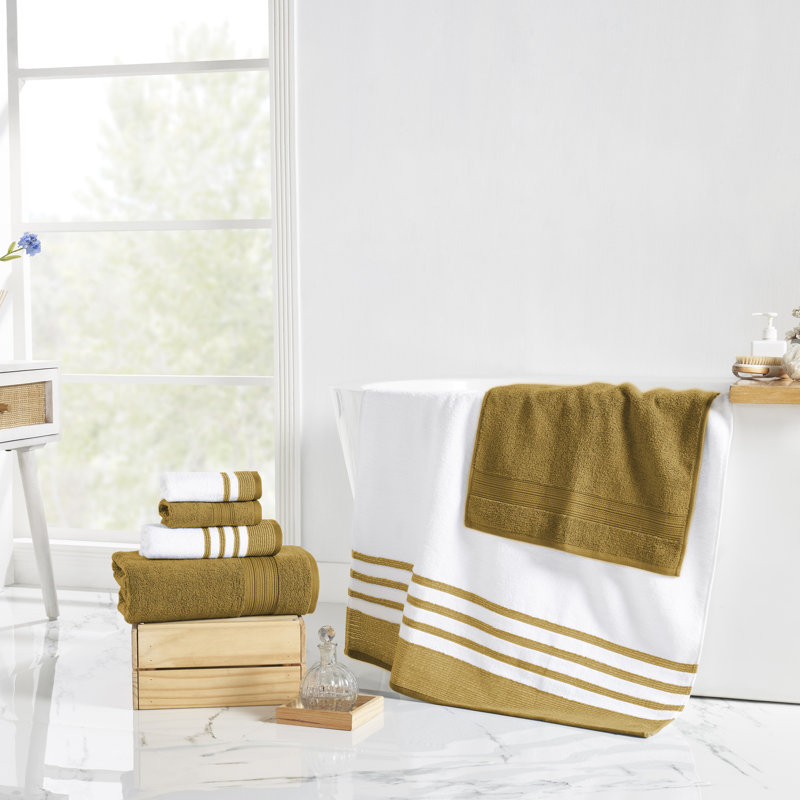 Ensemble 6 pièces de fils Modern, 2 serviettes de bain, 2 serviettes à main, 2 débarbouillettes, blanc à séchage rapide / contraste Reinhart