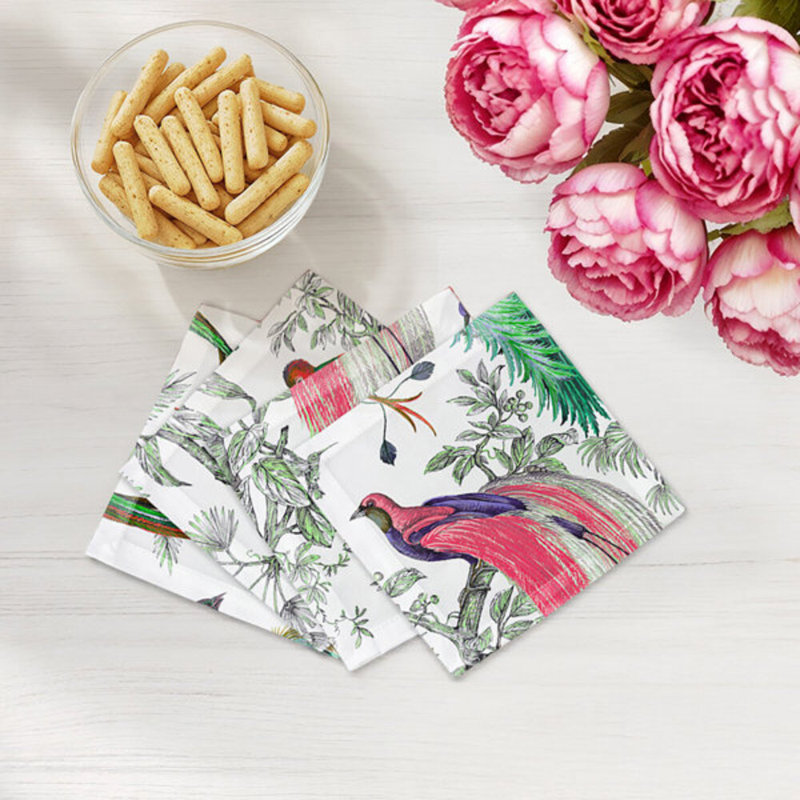 Audubon Exotica Cotton Sateen Cocktail Napkins, Green Persimmon