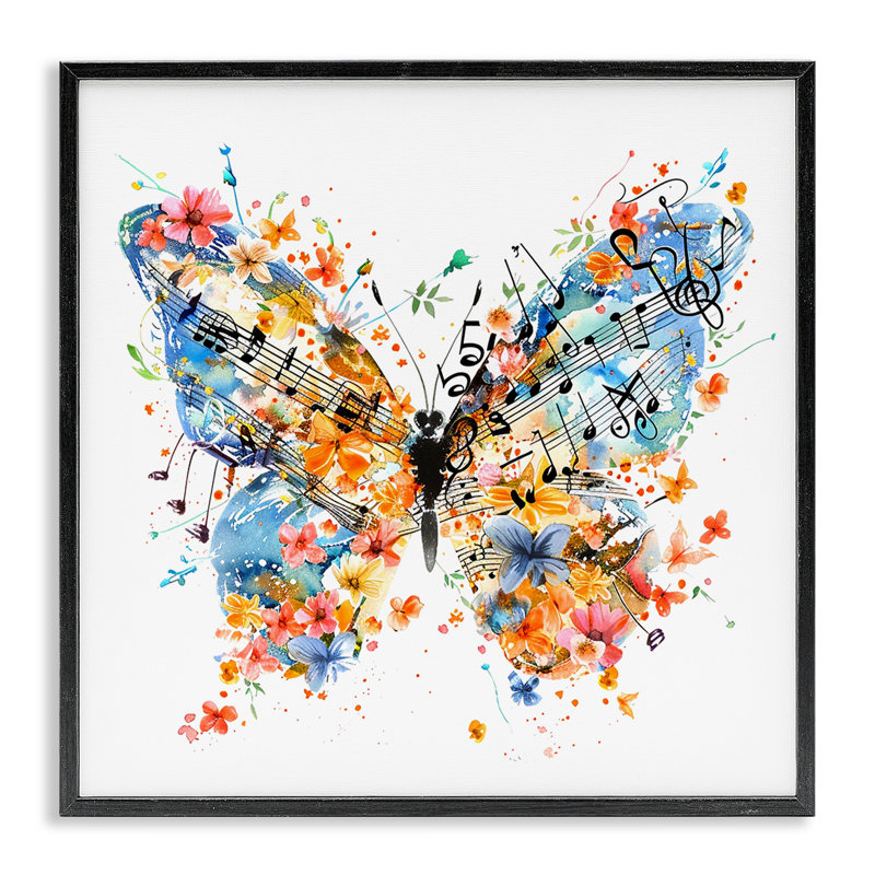  «Song Notes Butterfly Giclee Art» par LSR Design Studio, H 12 po x l 12 po, Giclée encadrée noir minuit