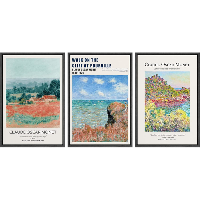 Reproduction d'art classique, "Walk On The Cliff At Pourville" par Claude Monet, H 24 po x l 16 po x P 1,5 po, Noir