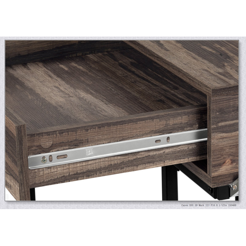 Bureau d'ordinateur moderne en bois récupéré d'aspect bois avec tiroirs de rangement pour le bureau personnel et l'ordinateur portable, alliant style et fonctionnalité.