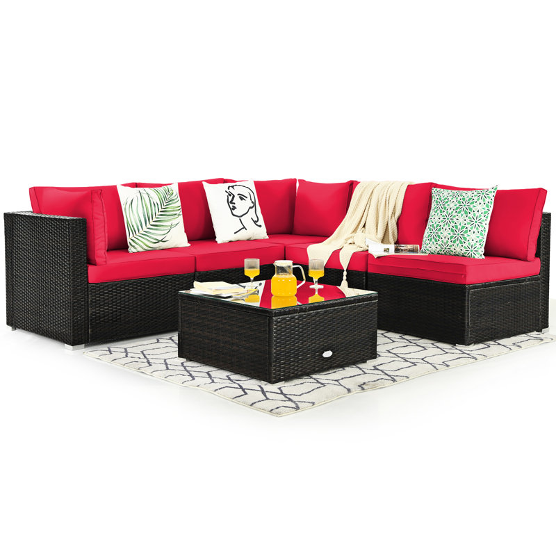5 - Person Patio Conversation Sets with Cushions, Red