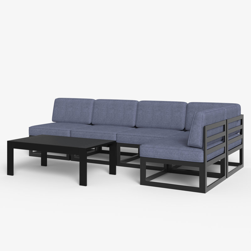 6 - Piece Outdoor Modular Sectional Set with Coffee Table, Navy Blue