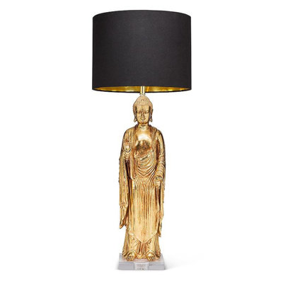 Lampe de table Bouddha debout Abbott - H 21 po, haute lampe d'appoint en résine avec finition bronze pour décor zen et d'inspiration asiatique