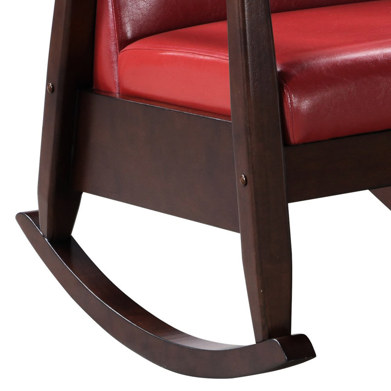 Chaise berçante rouge en similicuir avec structure et rembourrage de soutien brun foncé