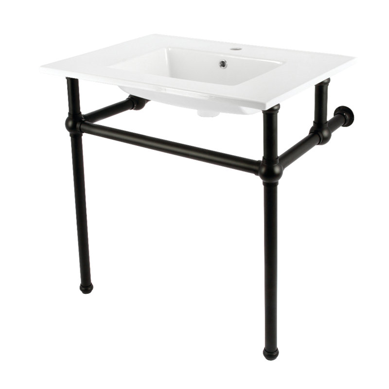 Kingston Brass Templeton 31-Inch Ceramic Console Sink with Brass Legs (1-Hole), White/Matte Black