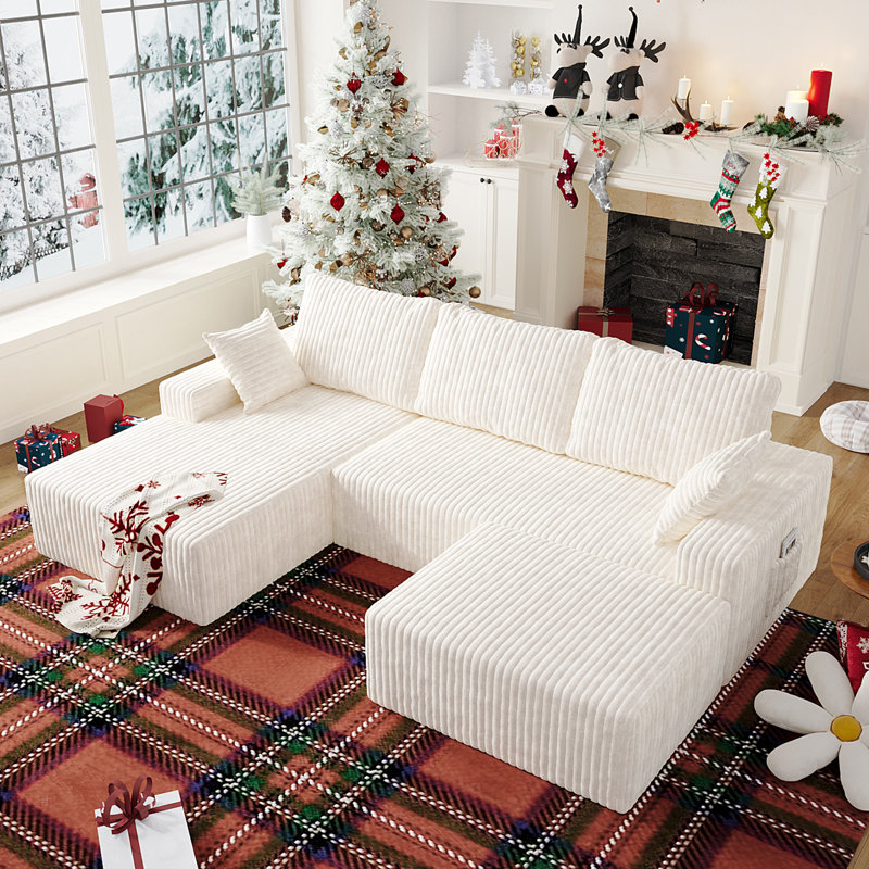 107" W cloud Modular Sectional Sofa With 1 Ottoman, Modern Minimalist Upholstered Couches, Comfort U Shaped Sofa For Living Room, Deep Seat Corner Couch, No Assembly Required