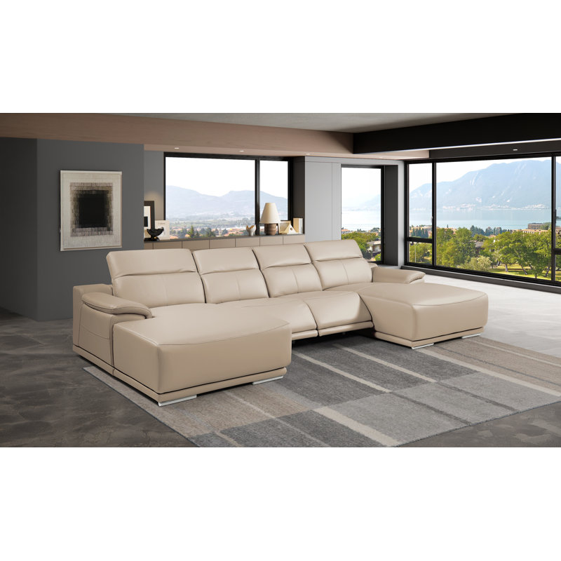 Canapé modulaire 4 pièces DivanItalia, Cuir véritable crème