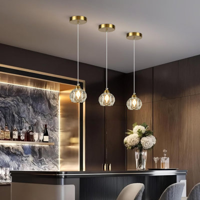 3 Pack Gold Modern Pendant Light Fixture,Crystal Pendant Lighting