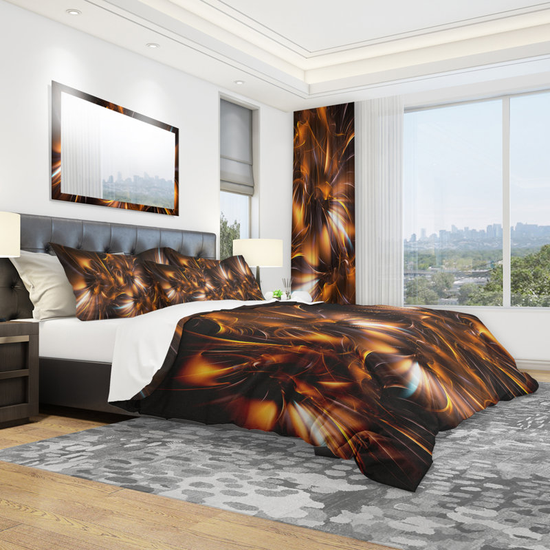 Abstract Duvet Cover Set - Microfiber Polyester, King Duvet Cover + 2 Shams, Gold