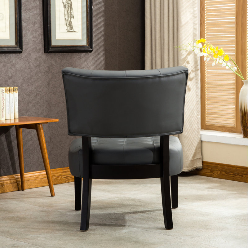 Fauteuil d'appoint capitonné en cuir mélangé avec sièges surdimensionnés, Gris