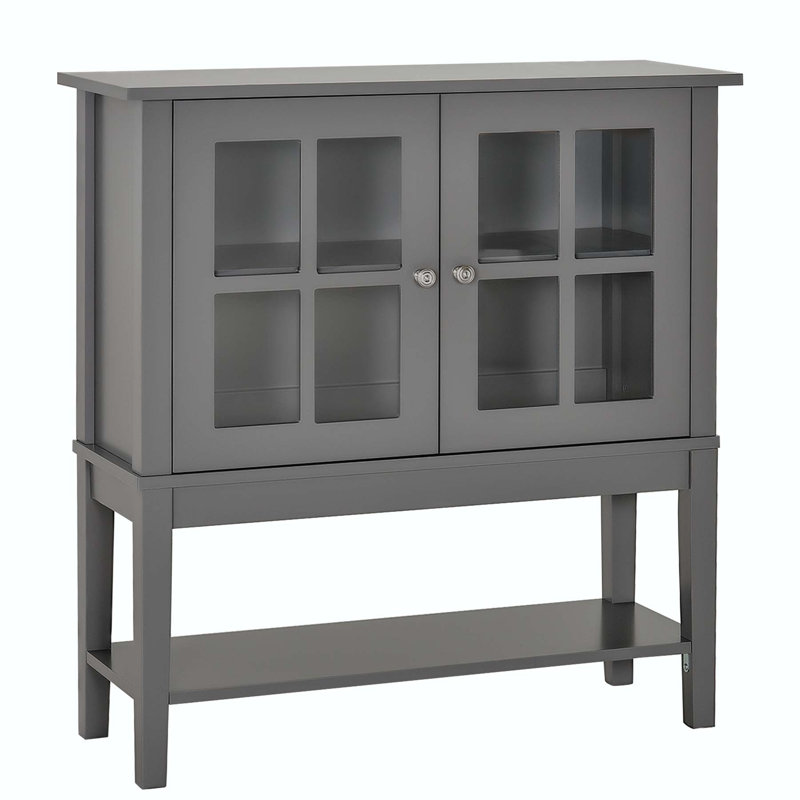 Buffet 2 portes en verre avec tablettes réglables, Gris