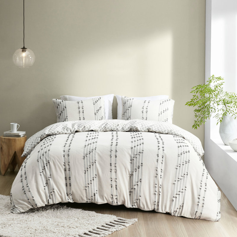 Housse de couette 100% coton - très grand / très grand et gris et très grand avec détails