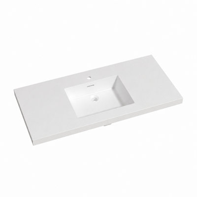 48'' One-piece Solid Surface Single Vanity Top with Single Faucet Hole, Side Splash, Backsplash