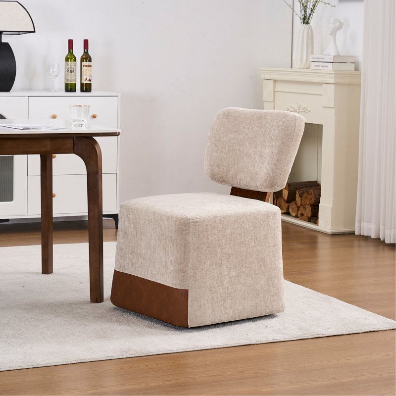 Chaise rembourrée sans accoudoirs avec roulettes, Beige
