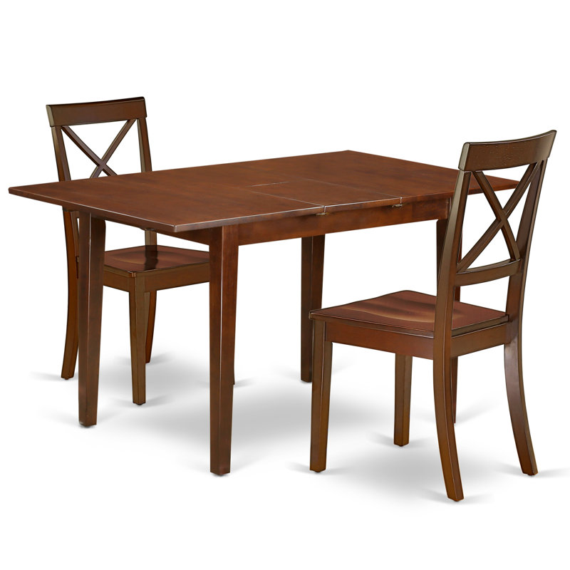 3 Piece Kitchen Table & Chairs Set Contains a Rectangle Dining Room Table with Butterfly Leaf and 2 Solid Wood Seat Chairs, Mahogany