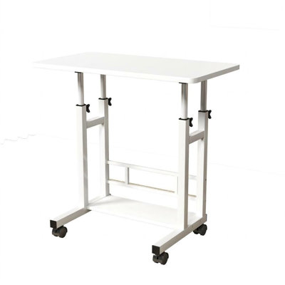 Adjustable Height Rolling Computer Desk – Mobile Standing Table with Wheels, 31.5 x 15.75 Inches – Space-Saving Portable Workstation for Home Office, Bedroom – Flexible Perch Stand Writing Desk