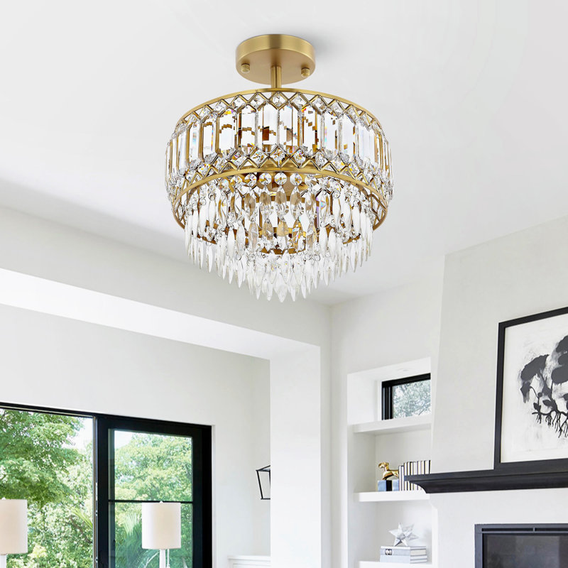 Everby 3-Light Empire Crystal Flush Mount Chandelier, Gold