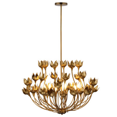 Lustre Dogwood à 6 lumières, laiton antique