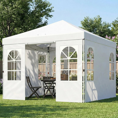White Pop Up Canopy Tent With Sidewalls, Adjustable Height Top Vent Wind Resistant With Full Anchoring Kit Carry Bag For Party Picnic Patio Outdoor Shade