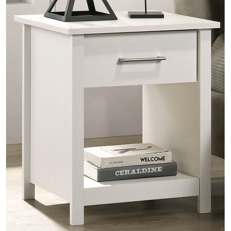 20"W White 1-Drawer Nightstand Bedside Table, White