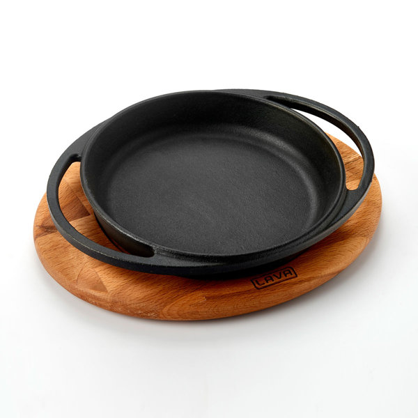 Lava Cast Iron Lava Enameled Cast Iron Mini Grill Pan 6 inch-Square with Beechwood Service Platter LV Eco P GT 1616 K4