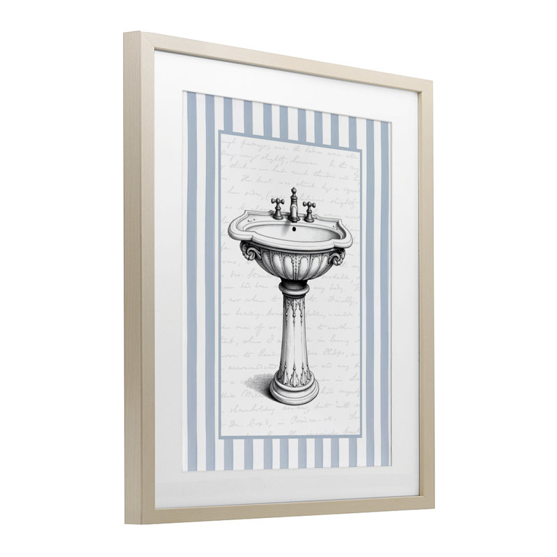 Lavabo rétro avec rayures bleues encadrées sous verre, design avec lettres et doublure, H 21 po x l 17 po
