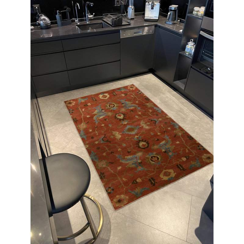 Tapis décoratif moderne multicolore à motif floral orange, Tapis de couloir 3 pi 9,81 po x 9 pi 10,11 po