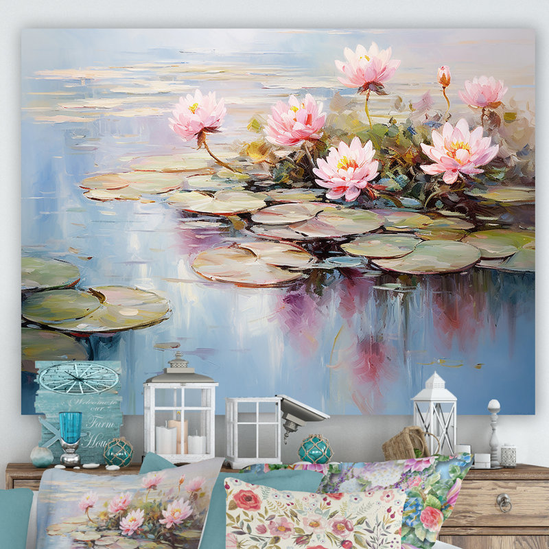 Bleu et vert Monets Lake Reflections 5 - lac, art mural, Toile tendue, H 44 po x l 34 po x P 1,5 po