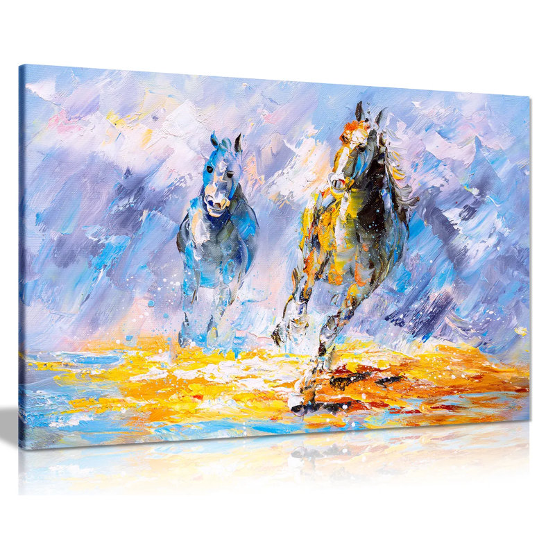 Modern Contemporary Running Horse - Wrapped Canvas Painting, 31cm H x 20cm W
