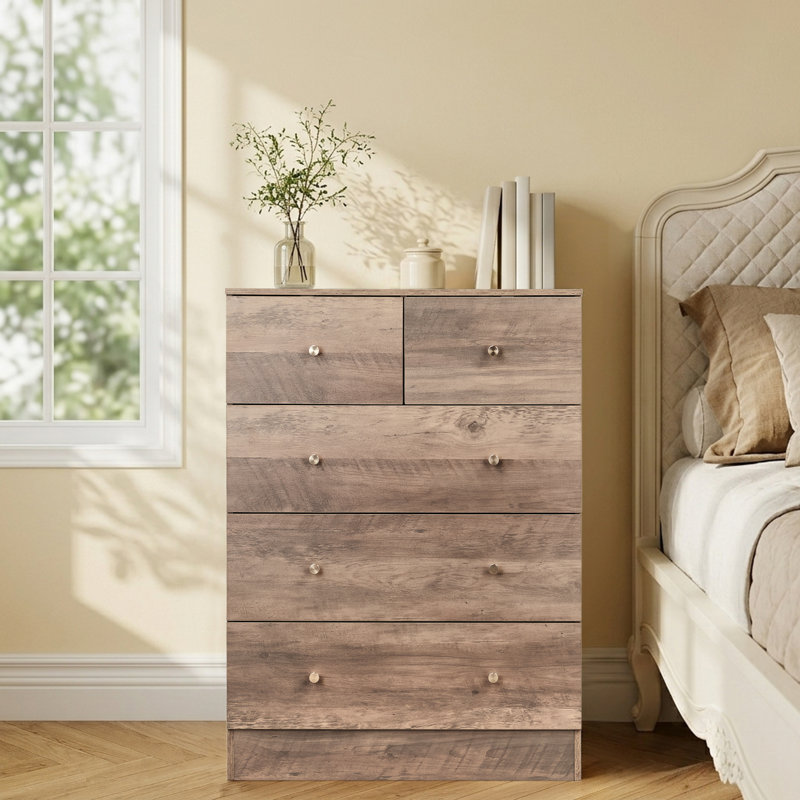  Commode à 5 tiroirs pour chambre à coucher et commode avec rangement robuste en bois pour garde-robe gris, Gris
