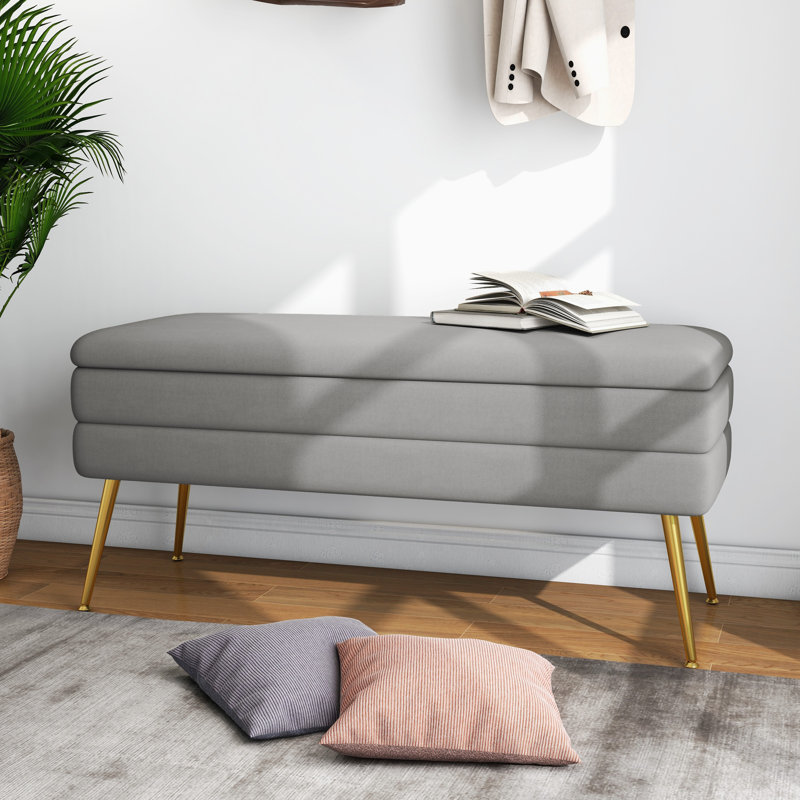 Repose-pieds avec rangement Jangbir, Velours gris