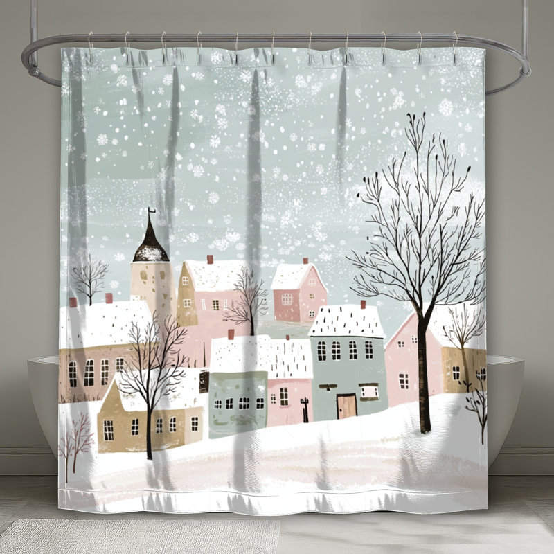 Rideau de douche Winter Village - Scenic Bathroom Decor Cottage, H 85 po x l 71 po