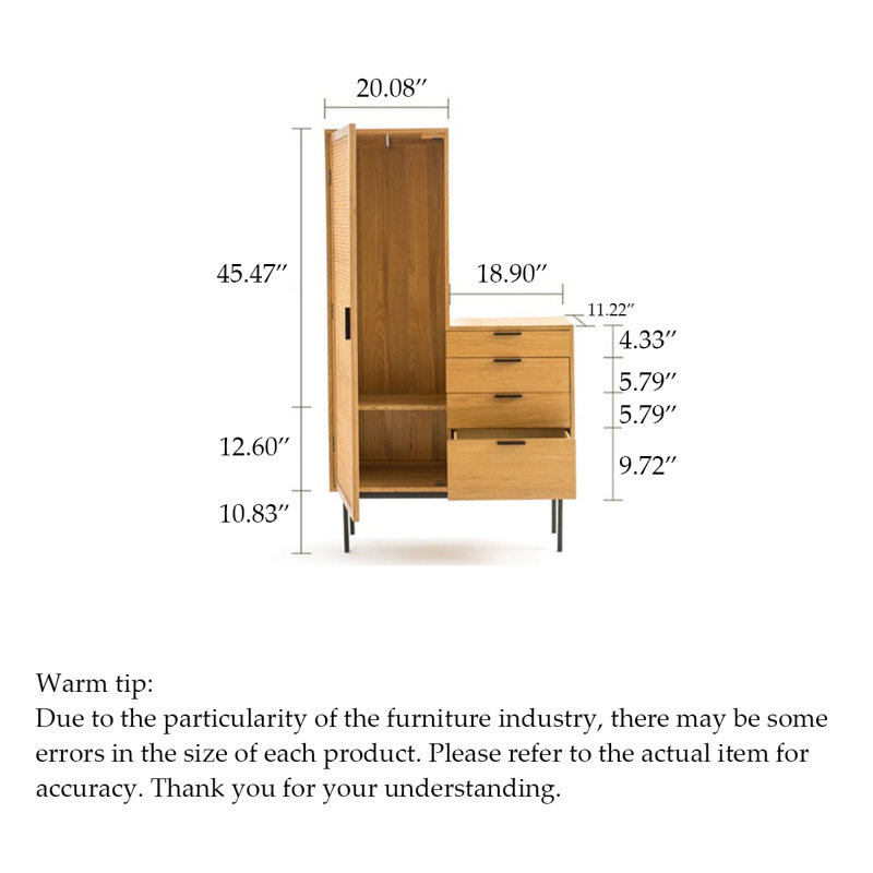 Armoire de rangement moderne à simple porte en rotin de pin massif minimaliste