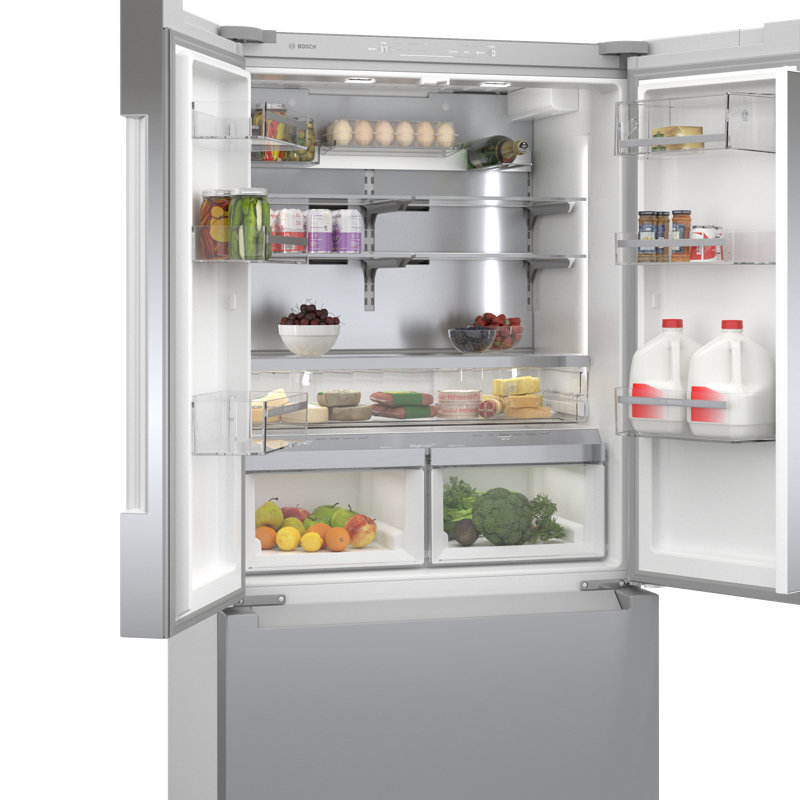 Bosch - 800 Series 36-Inch Smart 3-Door Counter-Depth Refrigerator With Recessed Handles, Anti-Fingerprint Exterior, Internal Water, Home Connect