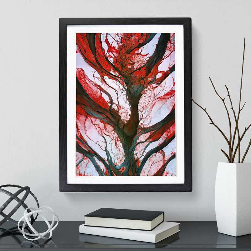 Tree Abstract Art No.5 - Single Picture Frame Painting, Black Framed, 64cm H x 46cm W x 2cm D