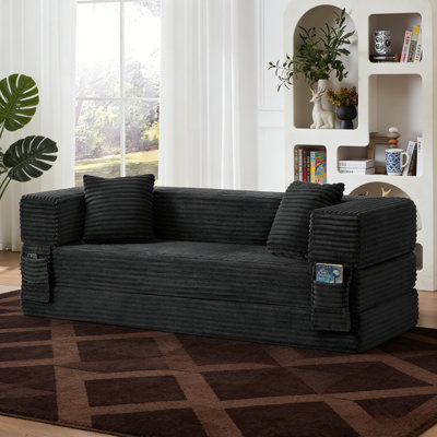 Classic Square Compression Sofa Bed, Modern Corduroy Couch with Stylish Two-Tier Structure, Multi-Functional Furniture for Apartments and Large Home Spaces