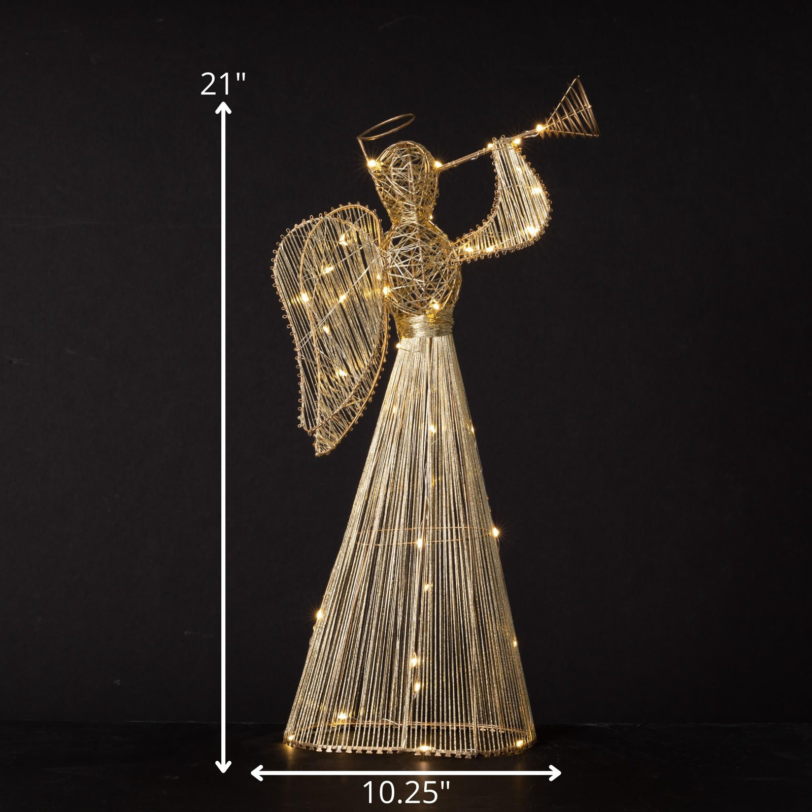 21" Christmas Large Lighted Silver Angel, Gold
