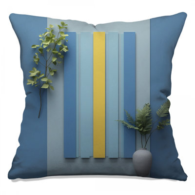 Vertical Blue Yellow Stripes Double Sided Throw Pillows