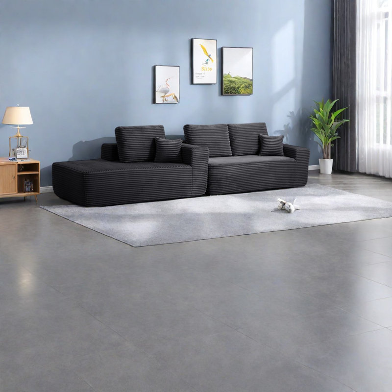 Canapé modulaire spacieux en velours côtelé moelleux avec méridienne en L pour la maison