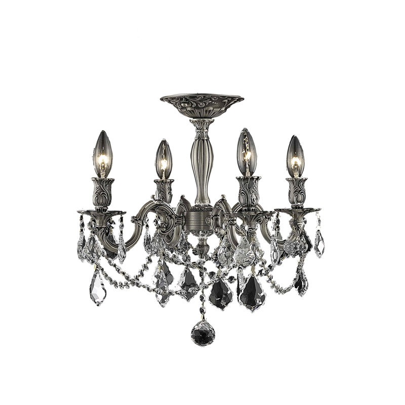 Lustre classique / traditionnel à 4 lumières de style bougie avec détails en cristal Ashmin, Teck doré (fumé) / coupe royale