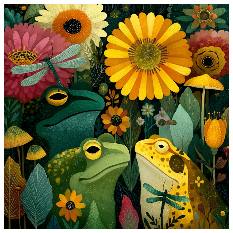 Frogs And Dragonfly Scene Duvet Covers, King